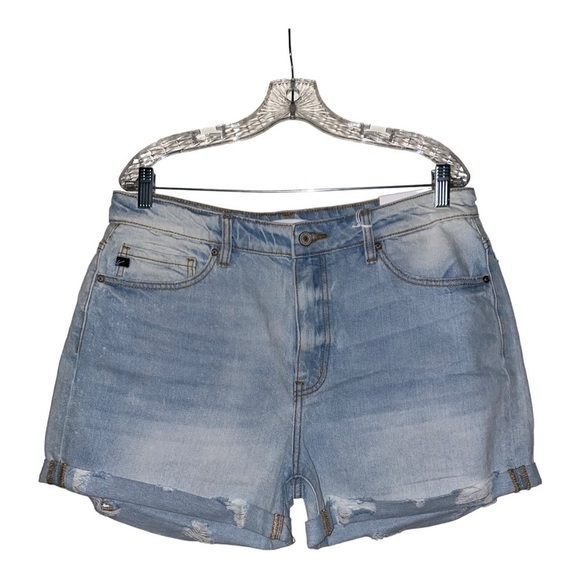 NEW KanCan High‎ Rise Junior Women Slouchy Denim Short13/30 Light Wash Fold Hem - Picture 1 of 8